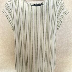 Apt. 9 Green and White Striped Short Sleeve Top